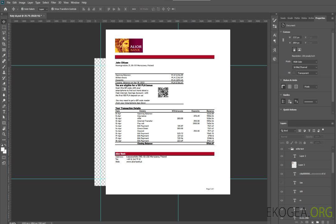 Pologne Relevé bancaire d'Alior xls template